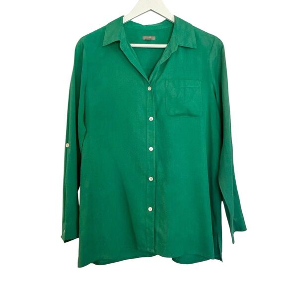 J.Jill 100% silk green button down shirt size small - Picture 1 of 7